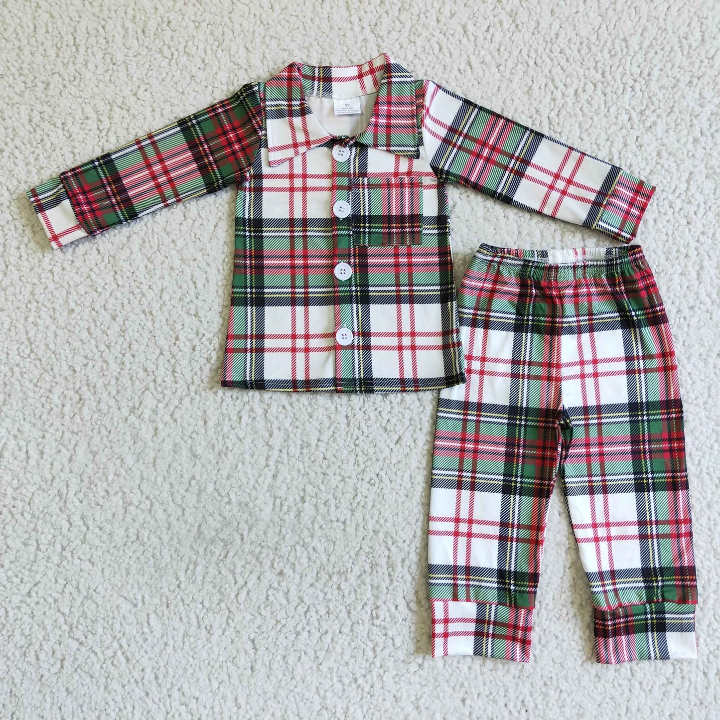 Long sleeve plaid boy Christmas pajamas: 12-18M