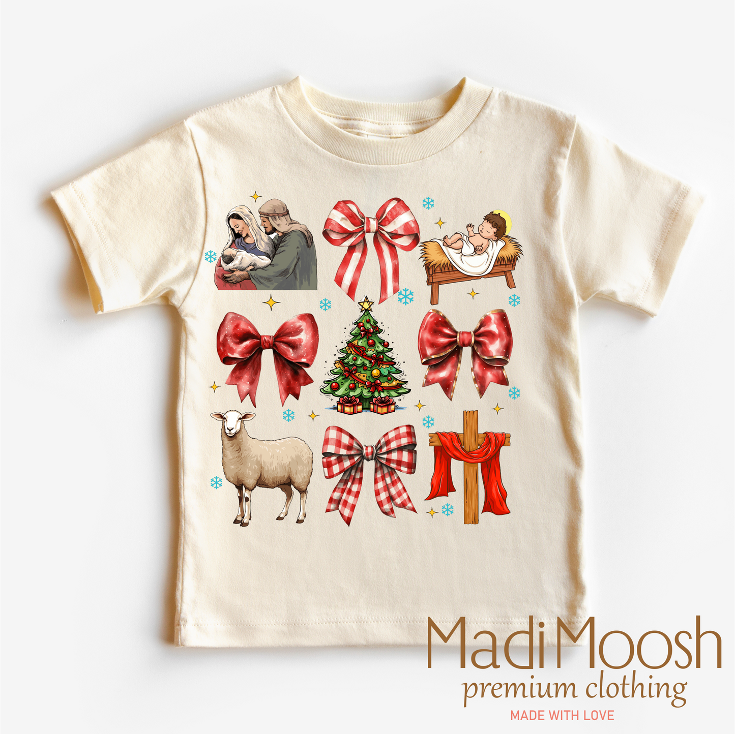 Nativity Scene Christmas Jesus Shirt - Christmas Tee: Natural / 3T Kids