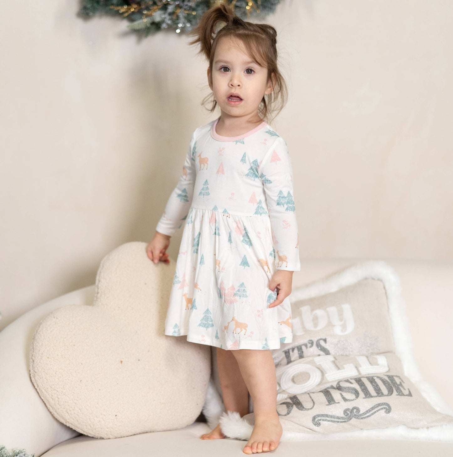 Bamboo Jersey Flare Dress with Bloomer: Deer Forest Print / 2T