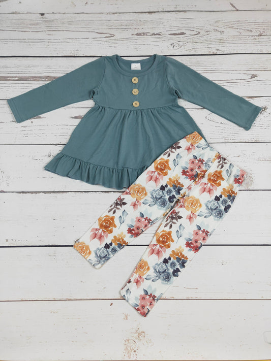 Girls Flower Printed 2 PCS Clothing Set: 12-18M
