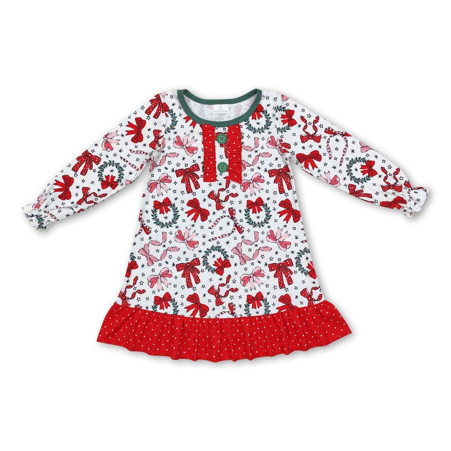 Long sleeves bows baby girls Christmas night dress: Pajamas / 12-18M