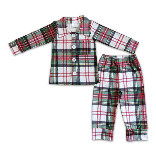 Long sleeve plaid boy Christmas pajamas: 2T