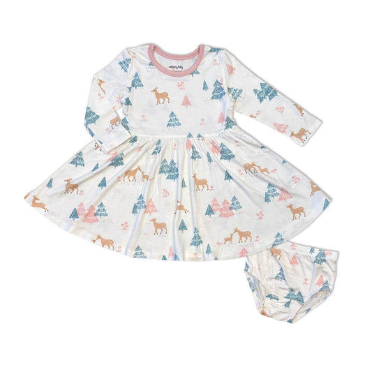 Bamboo Jersey Flare Dress with Bloomer: Deer Forest Print / 2T