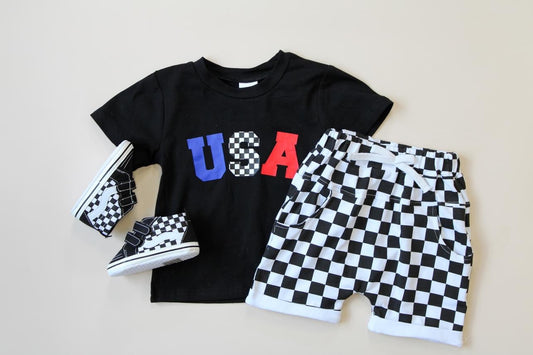 USA Checkered Short Set