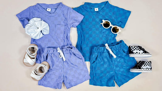 Blue Checkered Short Set