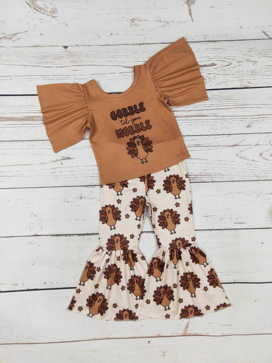 Girls Gobble Til You Wobble Thanksgiving Set: 2T