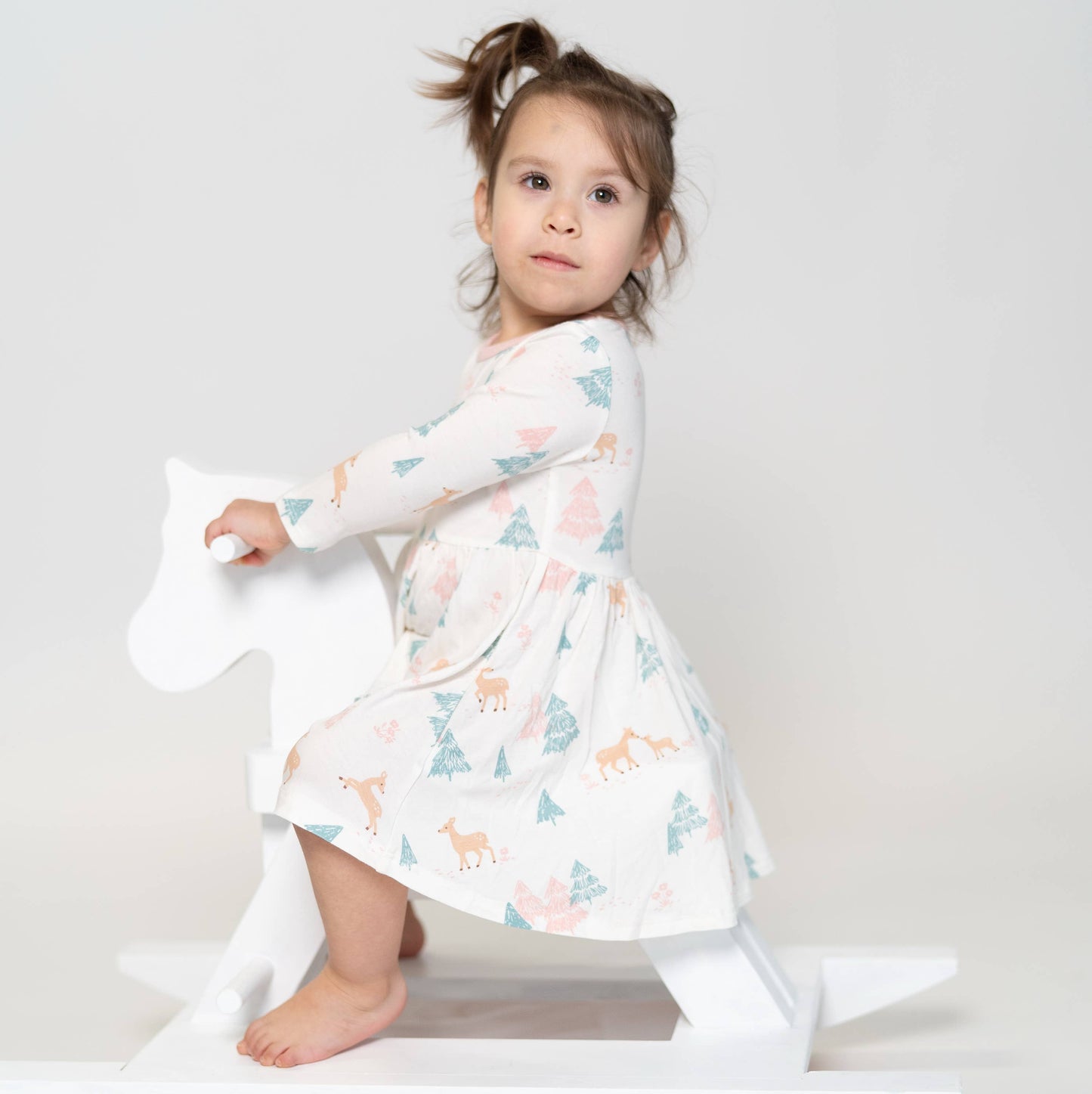 Bamboo Jersey Flare Dress with Bloomer: Deer Forest Print / 2T