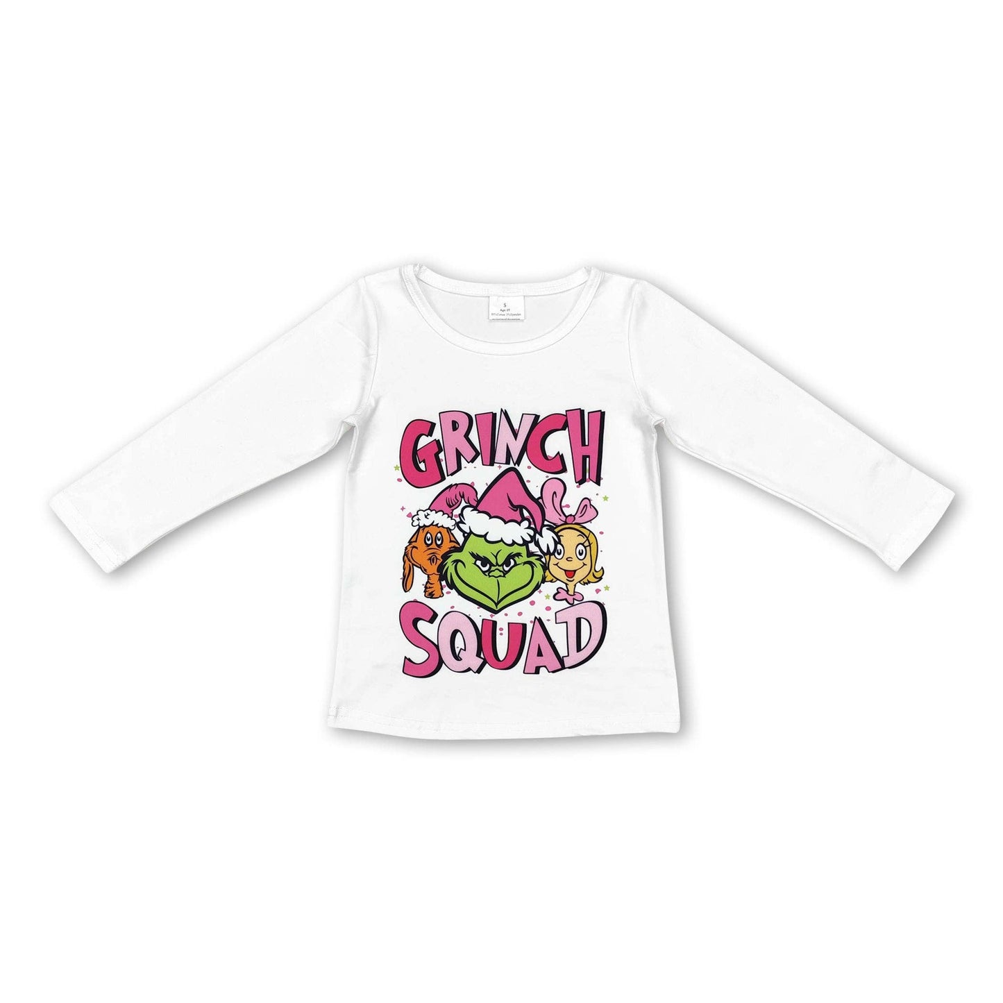 White long sleeves green face squad girls Christmas shirt: 3T